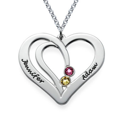 Engraved Couples Birthstone Necklace in Silver - The Name Jewellery™