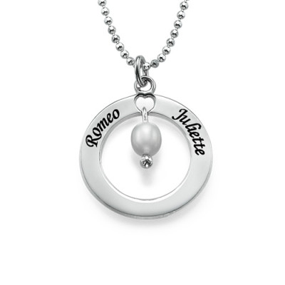 Engraved Classic Circle Necklace with Birthstones - The Name Jewellery™