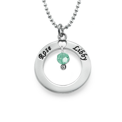 Engraved Classic Circle Necklace with Birthstones - The Name Jewellery™