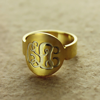 Engraved 18ct Gold Plated Script Monogram Itnitial Ring - The Name Jewellery™