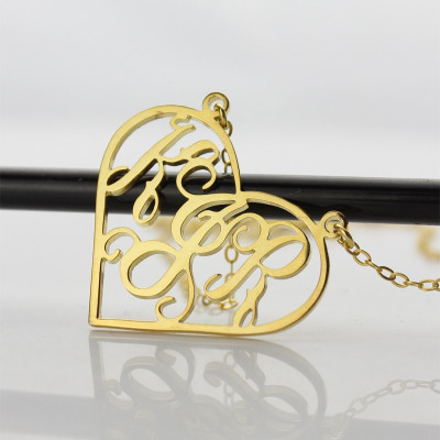 Cut Out Heart Monogram Necklace 18ct Gold Plated - The Name Jewellery™