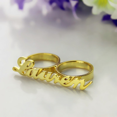 Custom Allegro Two Finger Nameplated Ring 18ct Gold Plated - The Name Jewellery™