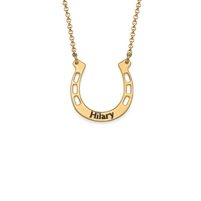 18ct Gold Plated Engraved Horseshoe Necklace - The Name Jewellery™