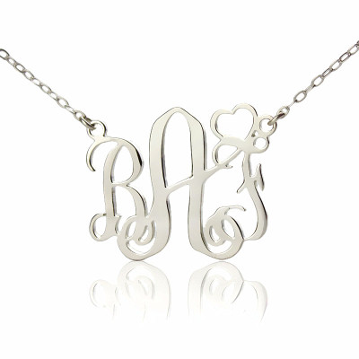 Personalised Initial Monogram Necklace 18ct White Gold Plated With Heart - The Name Jewellery™
