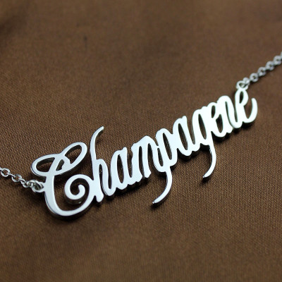 Solid White Gold Personalised Champagne Font Name Necklace - The Name Jewellery™