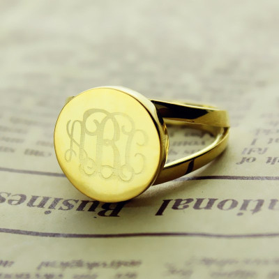 18ct Gold Plated Circle Monogram Signet Ring - The Name Jewellery™