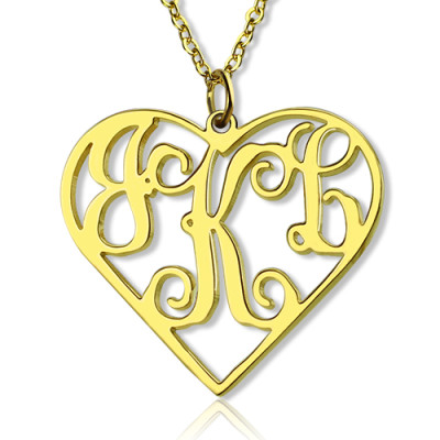 18ct Gold Plated Silver 925 Initial Monogram Personalised Heart Necklace-Single Hook - The Name Jewellery™