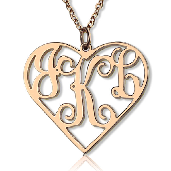 Solid Rose Gold 18ct Initial Monogram Personalised Heart Necklace - The Name Jewellery™