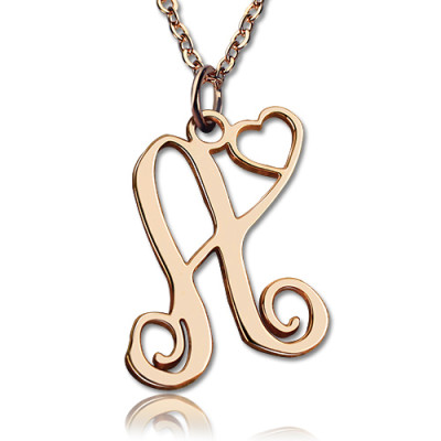 Personalised One Initial With Heart Monogram Necklace 18ct Rose Gold Plated - The Name Jewellery™