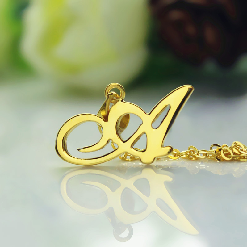 Diamond Set A Initial Pendant in 18ct Yellow Gold on a Yellow Gold Necklace  For Sale at 1stDibs