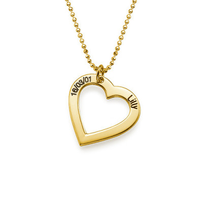 18k Gold Plated 0.925 Silver Engraved Necklace - Heart - The Name Jewellery™