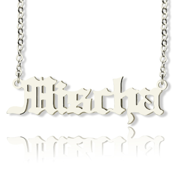 Mischa Barton Style Old English Font Name Necklace 18ct White Gold Plated - The Name Jewellery™