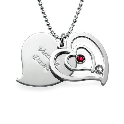 Personalised Couples Birthstone Heart Necklace - The Name Jewellery™