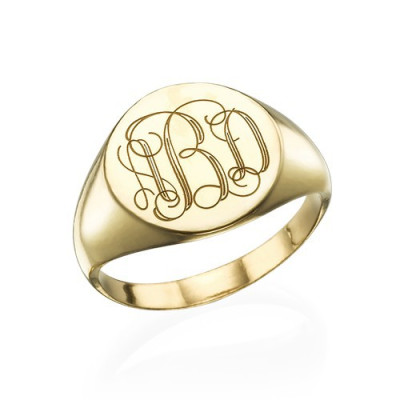 Signet Ring in Gold Plating with Engraved Monogram - The Name Jewellery™