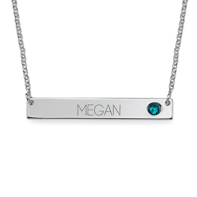 Silver Bar Necklace with Birthstone - The Name Jewellery™
