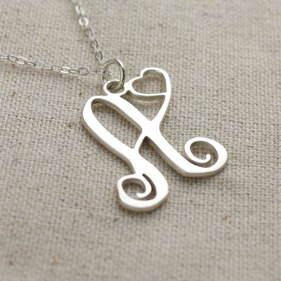 One Initial Monogram With Heart Necklace Silver - The Name Jewellery™