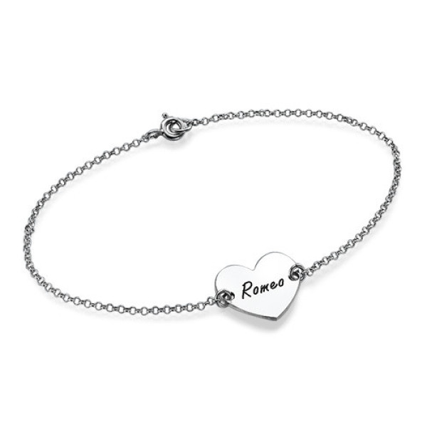 Sterling Silver Engraved Heart Couples Bracelet/Anklet - The Name Jewellery™