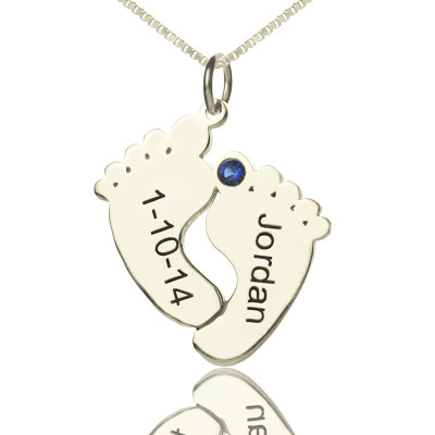 Personalised Memory Feet Necklace with Date  Name Sterling Silver - The Name Jewellery™