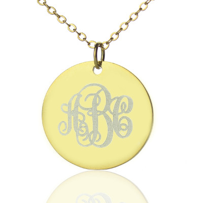 18ct Gold Plated Vine Font Disc Engraved Monogram Necklace - The Name Jewellery™