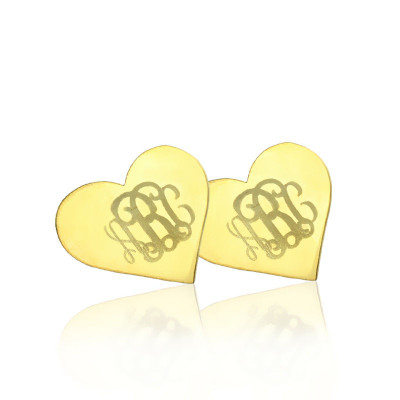 Heart Monogram Earrings Studs Cusotm Solid 18ct Gold - The Name Jewellery™