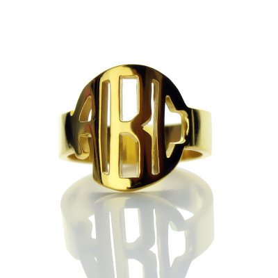 Personalised Circle Block Monogram 3 Initials Ring Solid Gold Ring - The Name Jewellery™