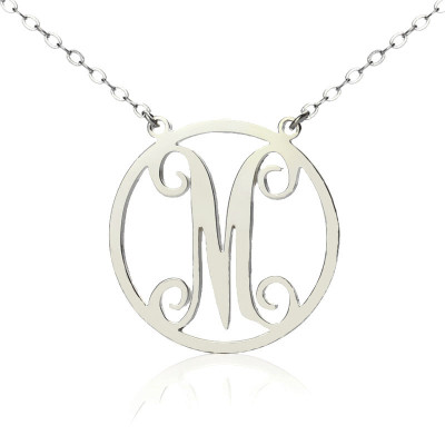 Solid White Gold 18ct Single Initial Circle Monogram Necklace - The Name Jewellery™