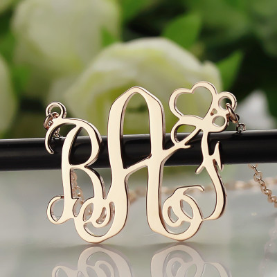 Personalised Initial Monogram Necklace 18ct Solid Rose Gold With Heart - The Name Jewellery™