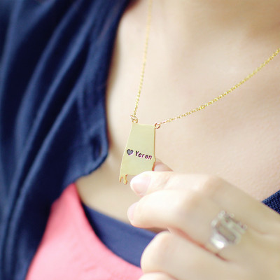 State USA Map Necklace With Heart  Name Gold Plated Silver - The Name Jewellery™