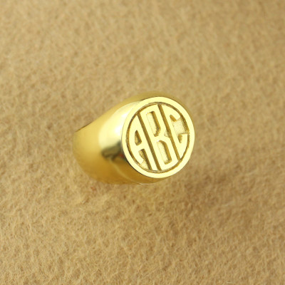 Customised Signet Ring with Block Monogram 18ct Gold Plated - The Name Jewellery™