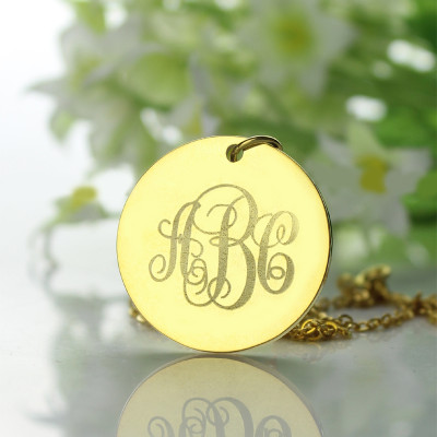 18ct Gold Plated Vine Font Disc Engraved Monogram Necklace - The Name Jewellery™