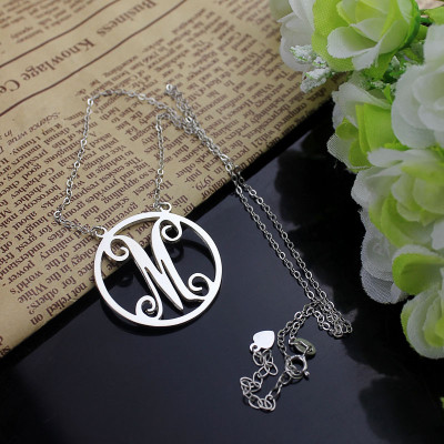 Solid White Gold 18ct Single Initial Circle Monogram Necklace - The Name Jewellery™