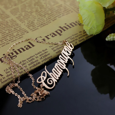 Solid Rose Gold Personalised Champagne Font Name Necklace - The Name Jewellery™