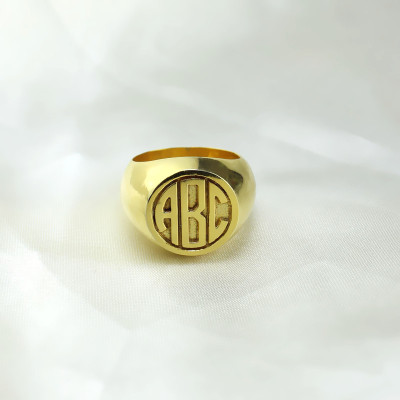 Customised Signet Ring with Block Monogram 18ct Gold Plated - The Name Jewellery™