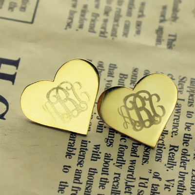 Heart Monogram Earrings Studs Cusotm Solid 18ct Gold - The Name Jewellery™
