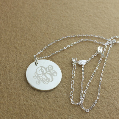 Solid White Gold Vine Font Disc Engraved Monogram Necklace - The Name Jewellery™