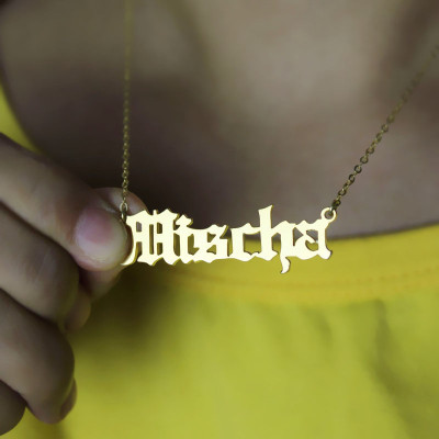 Mischa Barton Old English Font Name Necklace 18ct Gold Plated - The Name Jewellery™