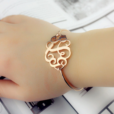 Rose Gold Monogram Initial Bangle Bracelet 1.25 Inch - The Name Jewellery™