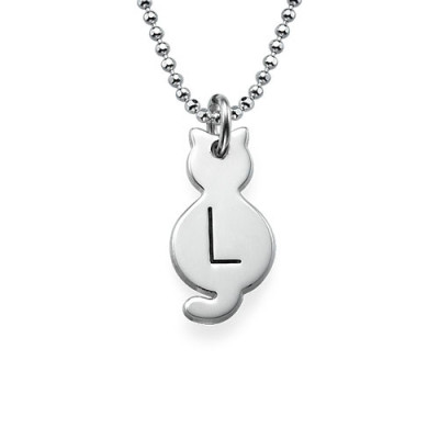 Tiny Cat Necklace with Initial in Sterling Silver - The Name Jewellery™