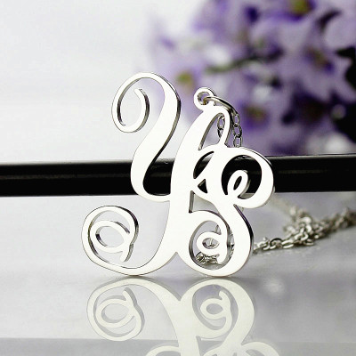 Personalised Solid White Gold Vine Font 2 Initial Monogram Necklace - The Name Jewellery™
