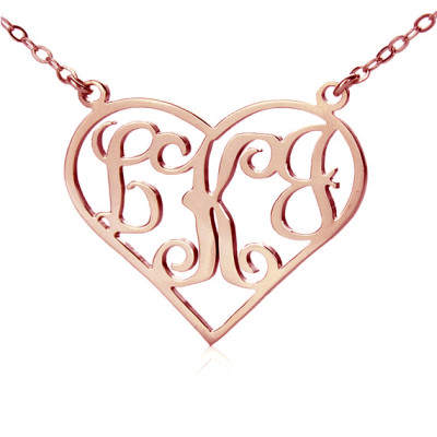 18ct Rose Gold Plated Initial Monogram Personalised Heart Necklace - The Name Jewellery™
