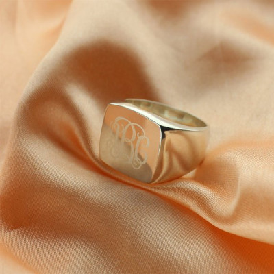 Engraved Square Designs Monogram Ring Sterling Silver - The Name Jewellery™