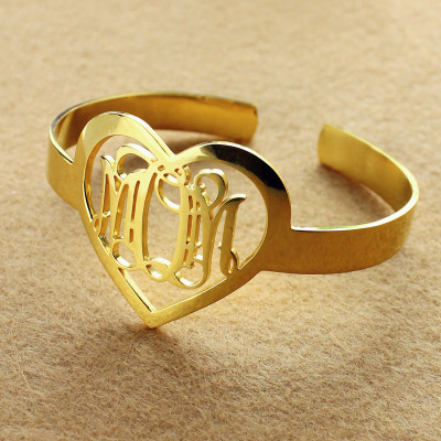 Personal Gold Plated Silver 3 Initials Monogram Bracelets With Heart - The Name Jewellery™