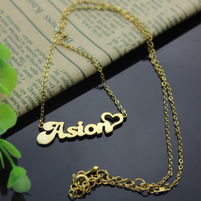 Personalised BANANA Font Heart Shape Name Necklace Solid Gold - The Name Jewellery™