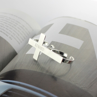 Custom Two finger Cross Ring Engraved Name Sterling Silver - The Name Jewellery™