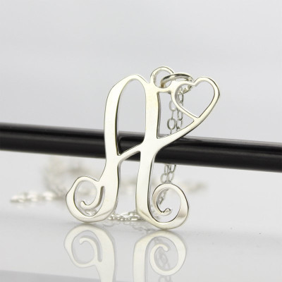 One Initial Monogram With Heart Necklace Silver - The Name Jewellery™