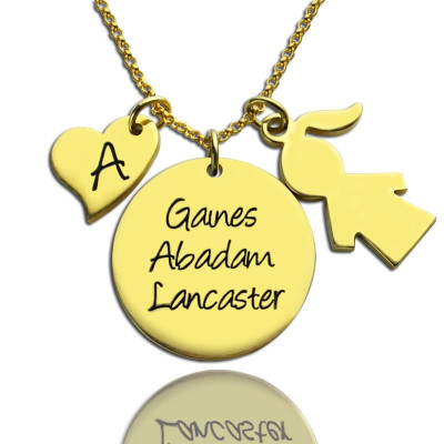 Family Names Pendant For Mother With Kids Charm In 18ct Gold Plated - The Name Jewellery™