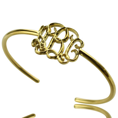 Personalised Celebrity Monogram Initial Bangle 18ct Gold Plated - The Name Jewellery™
