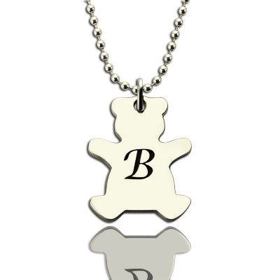 Personalised Teddy Bear Initial Necklace Sterling Silver - The Name Jewellery™
