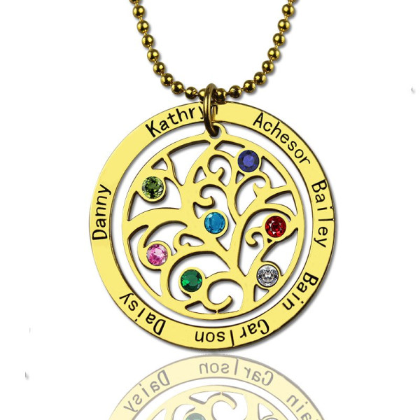 Family Tree Birthstone Necklace In 18ct Gold Plated - The Name Jewellery™