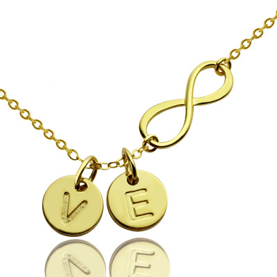 Infinity Necklace With Disc Initial Charm 18ct Gold Plated - The Name Jewellery™